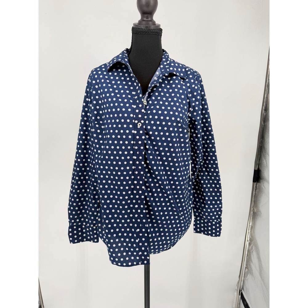 Talbots Button Down Shirt Womens M Blue Polka Dot Excellent Cotton Long Sleeve